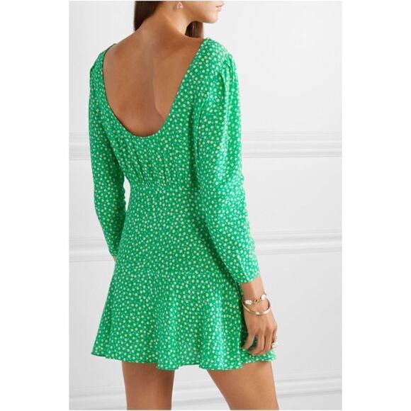 Rixo Silk Kyla Green Floral Dress - Picture 4 of 15